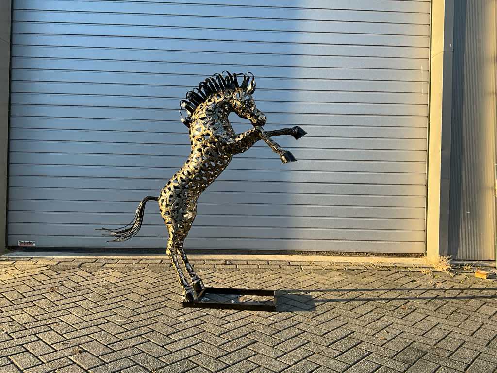 Garden sculpture prancing horse