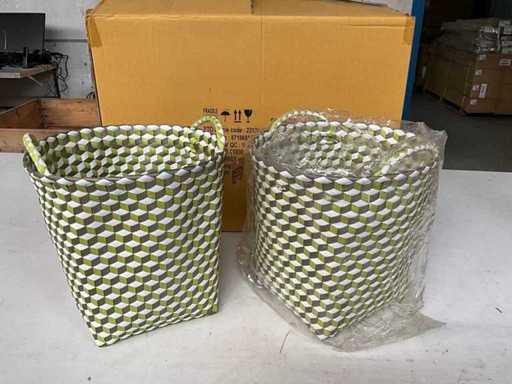 Fair Trade mand graphic groen/wit plastic +/- Ø36 x 35 cm hoog (49x)