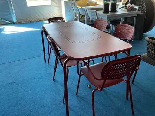 Ensemble de jardin 6 personnes couleur métal rouge