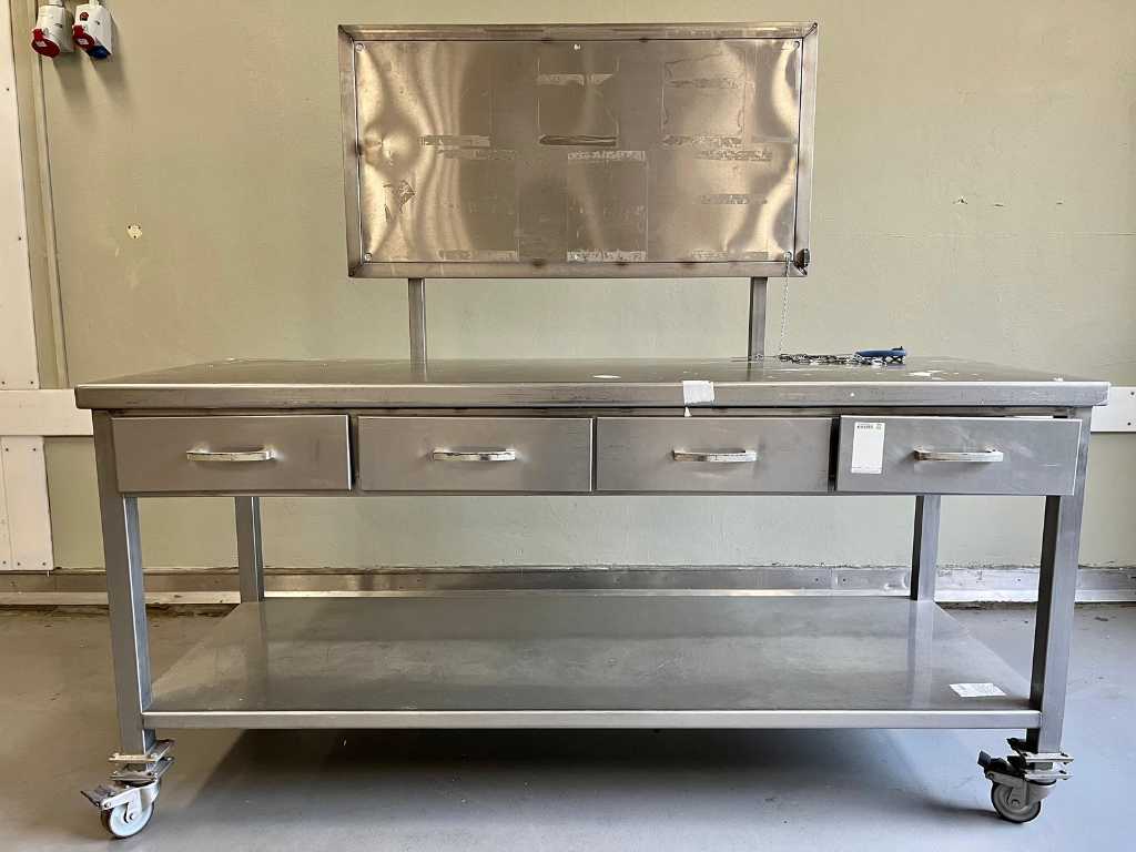 Table de travail en acier inoxydable avec quatre tiroirs