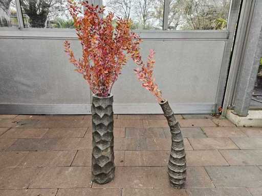 Exclusieve set van 2 glasvezelvazen met herfstachtige kunstbloemen