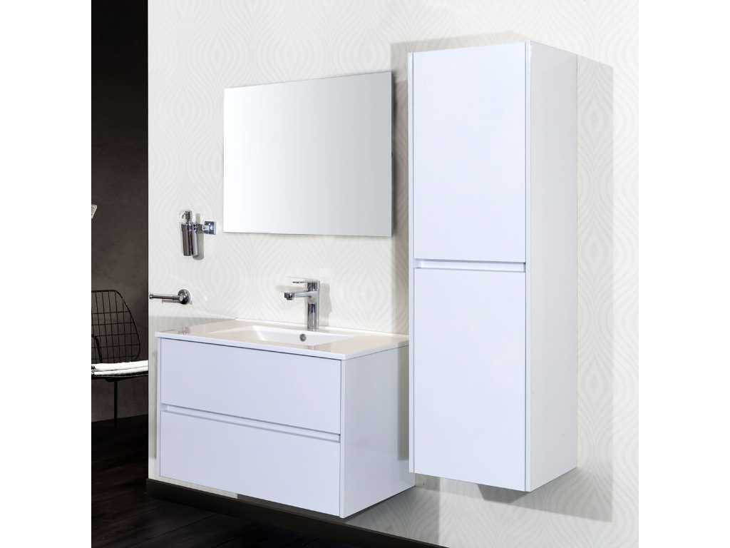 Klea - Meubles - Design - Ensemble de meubles de salle de bain Desing 80 cm blanc mat Meuble bas, Lava, Meuble colonne, Miroir