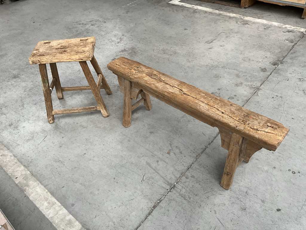 Wooden bench + stool