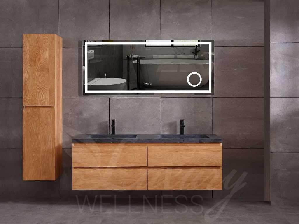 eikenhout badkamermeubel 2-persoons 160cm (3 kleuren beschikbaar) met (hangkast) en led spiegel en diverse wastafel combinaties