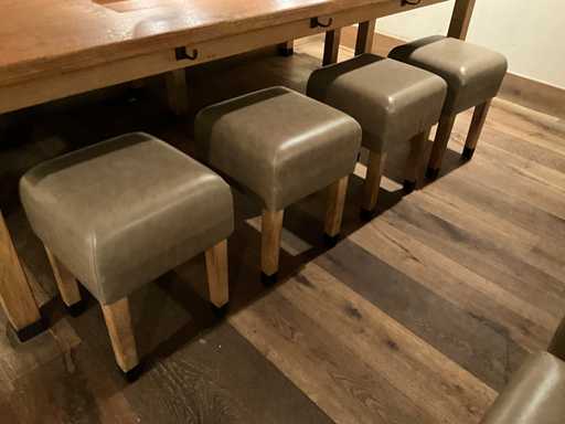 Cabine - Sgabello in legno con sedile in pelle (4x)