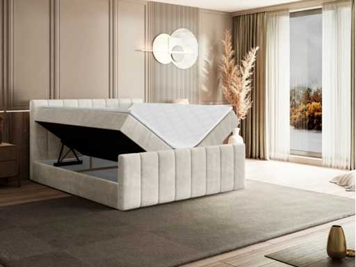 Box spring bed 200x200 - matras - matrastopper - borst - beige fluweel
