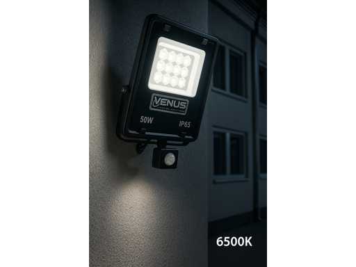 10 x LED Schijnwerper 50W met Bewegingssensor – 6500K Koud Wit – IP65 – FLAG-50