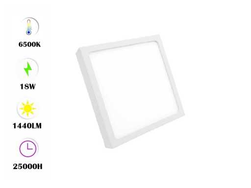 10 x LED Paneel – Vierkant Opbouw – 18W – 6500K Koud Wit – IP20