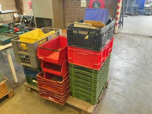 Batch of stacking crates and storage bins