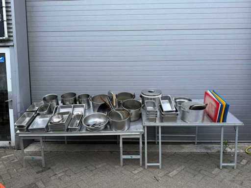 Batch of stainless steel kitchen utensils