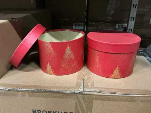 Boîte à chapeaux de fête Sapins de Noël carton Ø14xH10cm rouge (144x)