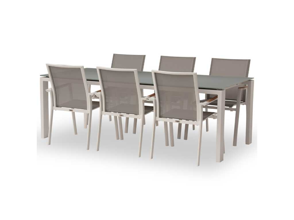 Furniture - Fritz-Mar table 220*100 alu white / glass white + 6 adria armchairs