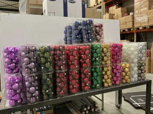 Série de différentes boules de Noël en verre 80mm 15/tube (112 tubes)