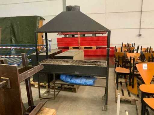 Mobile gas-fired lava stone grill