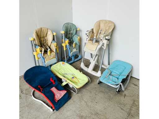 (X6) - 3 children's chairs and 3 baby bouncers