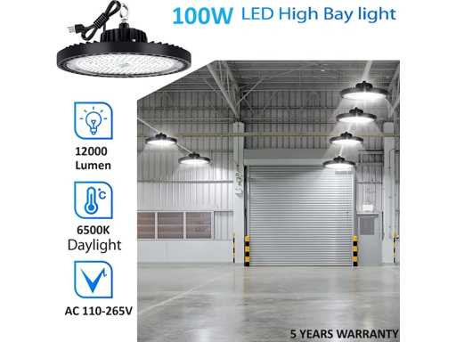 5 x LED Highbay UFO PRO 100W – Instelbaar 60% / 80% / 100% – 6500K – WEB-100