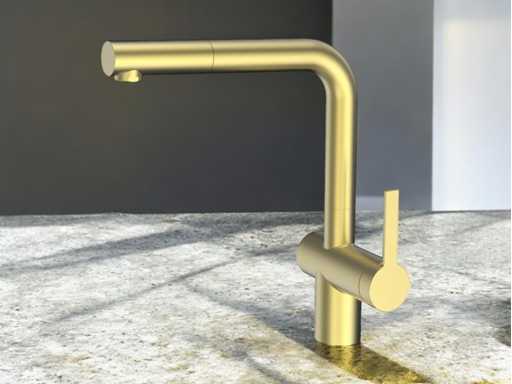 Caressi Gold Line Keukenmengkraan met uittrekbare uitloop geborsteld goud