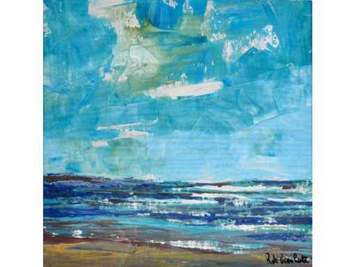 Illegible - Sea view under cloudy sky - acrylic on paper