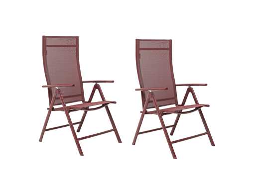 2 aluminium klapstoelen, ergonomisch gevormd, verstelbaar in 7 posities, dragen tot 120 kg - donkerrood/mat