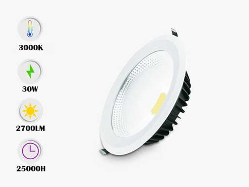 Projecteur LED encastré – 30W – 3000K Blanc chaud – COB – IP20 (x10)