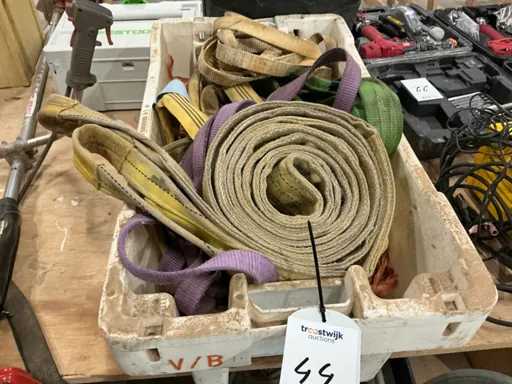 Lifting straps in plastic crate