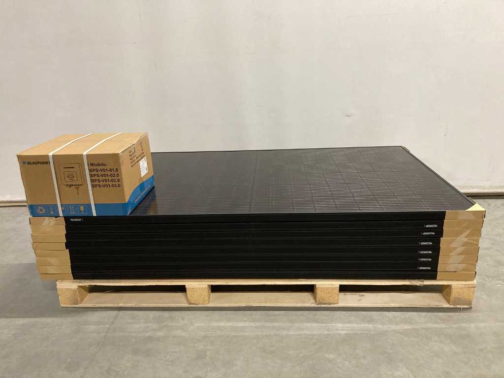 Set of 8 Full Black Longi (350 Wp) solar panels and 1 Blaupunkt BPS-V01-02.5 inverter (1-phase)