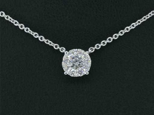 White gold necklace and pendant with brilliant cut diamond