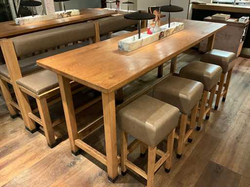 Huts - Tavolo da bar in legno massello con panca e 4 sgabelli