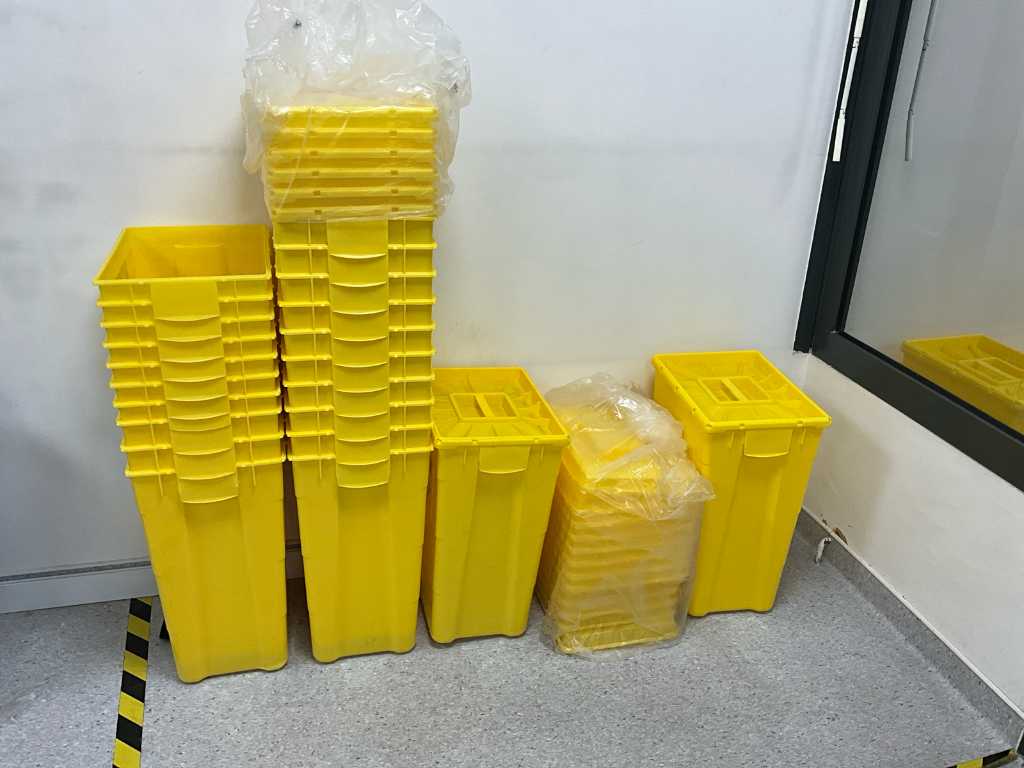 Yellow laboratory waste bins