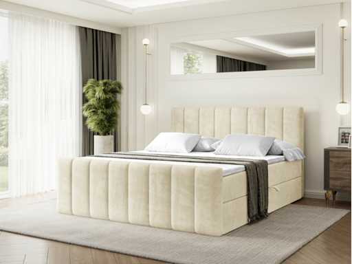 Box spring bed 160x200 - matras - matras topper - borst - beige fluweel