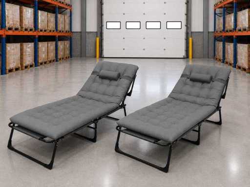 Garden Lounger - Foldable Adjustable Garden Chair with Cushion (2x)