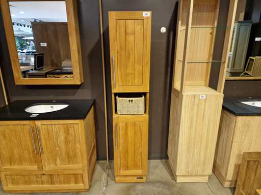 Armoire haute à colonne en teck Nouvelle Cannes 2 portes avec niche à droite