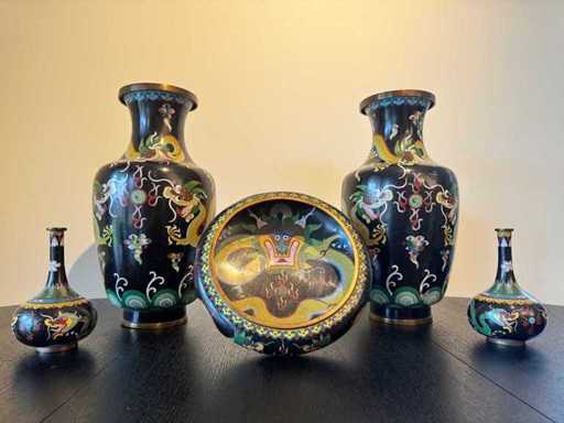 Very large Chinese set cloisonne enamel art 