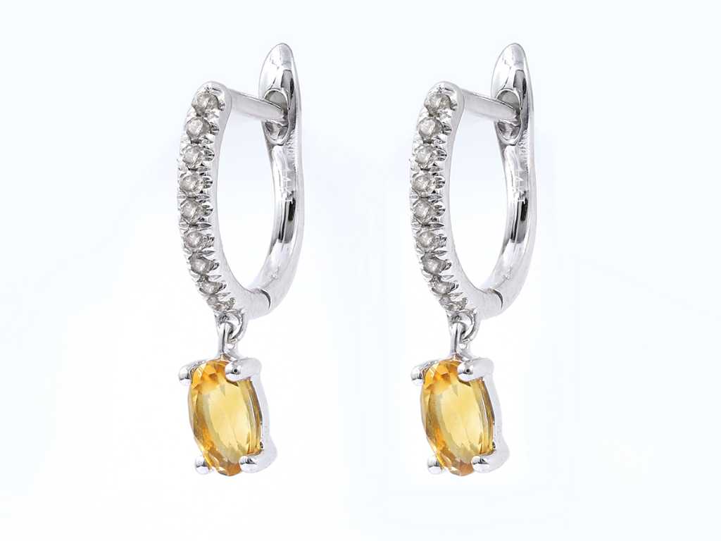 Ohrring aus 14 Karat Weißgold mit natürlichen Diamanten und Citrin