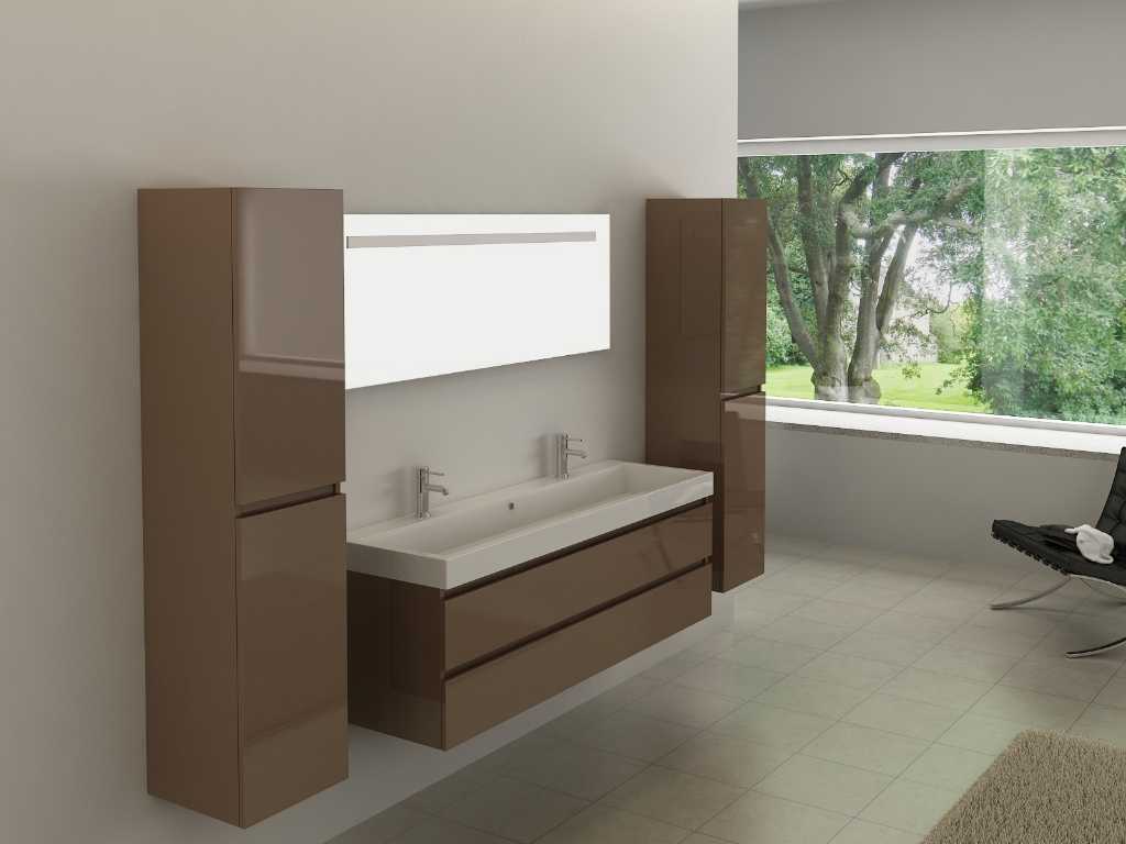 Meuble de salle de bain 2 personnes 150 cm taupe - Robinetterie incluse
