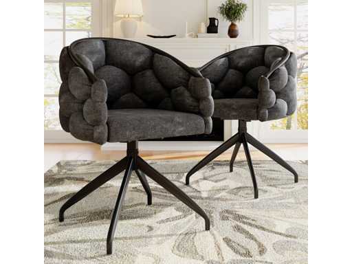 Set of 2 velvet chairs, 360° swivel, Bubble chairs, 45x44x77,5 cm, Grey