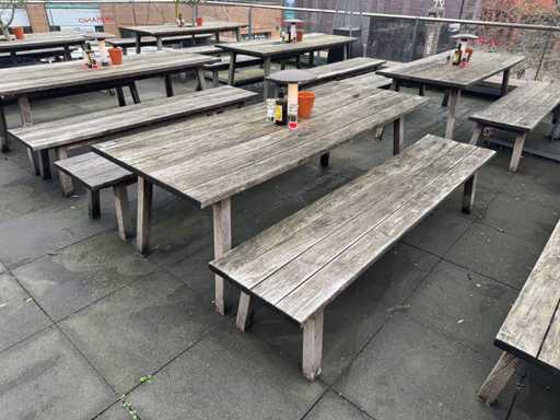 Hutten - Houten terrasset tafel met 2 banken