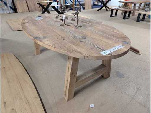 Dining table rustic Pine. Oval. 220 x 120 x 77cm. Wooden A base