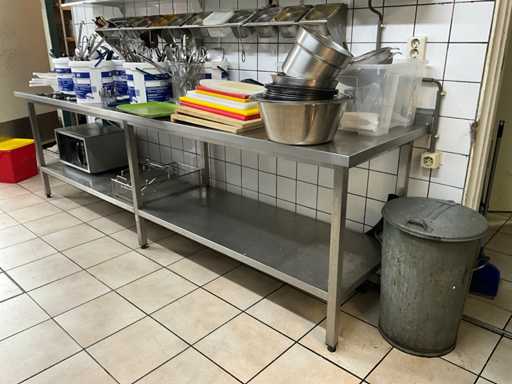 Stainless Steel Work Table with Kitchen Supplies