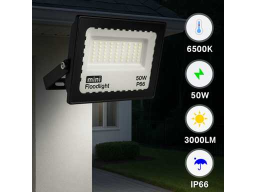 6 x LED Schijnwerper MINI 50W – 6500K Koud Wit – IP65 – MINIONS-50
