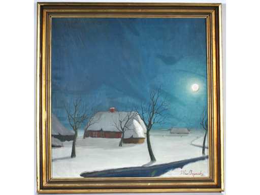 Alois van Regemorter - Winterlandschap in maanlicht - olie op doek