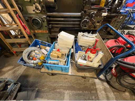 Tool trolley with accessories – electrical material, tools, lubricator & steel cable – used