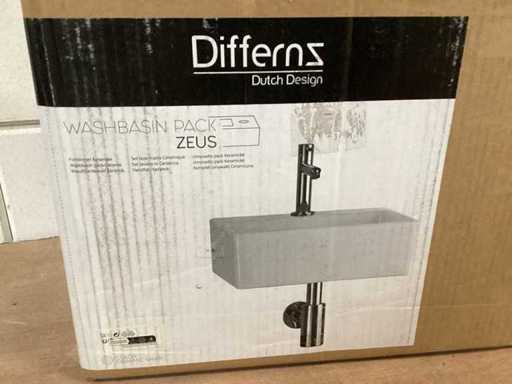 DIFFERNZ Waschbecken Zeus weiße Keramik, komplettes Set