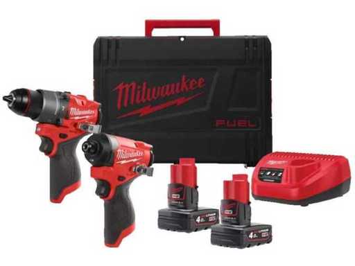Milwaukee M12 FPD2, M12 FID2, 2 x M12 B4 battery, 1 x C12C l Various battery tools