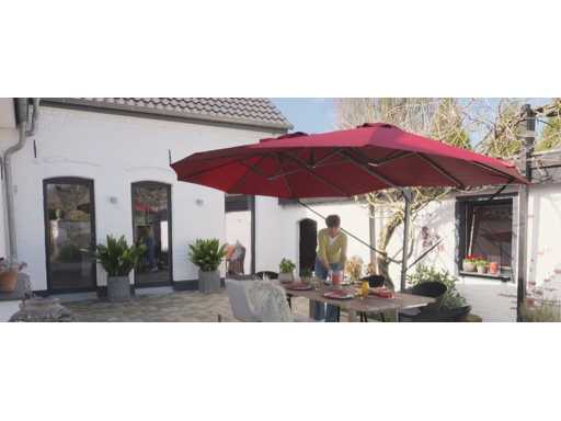 XXL dubbele cantileverparasol, kruisvoet, 360° roterende beschermkap, UV80+ bescherming, ca. 460 x 270 cm - Bourgondisch