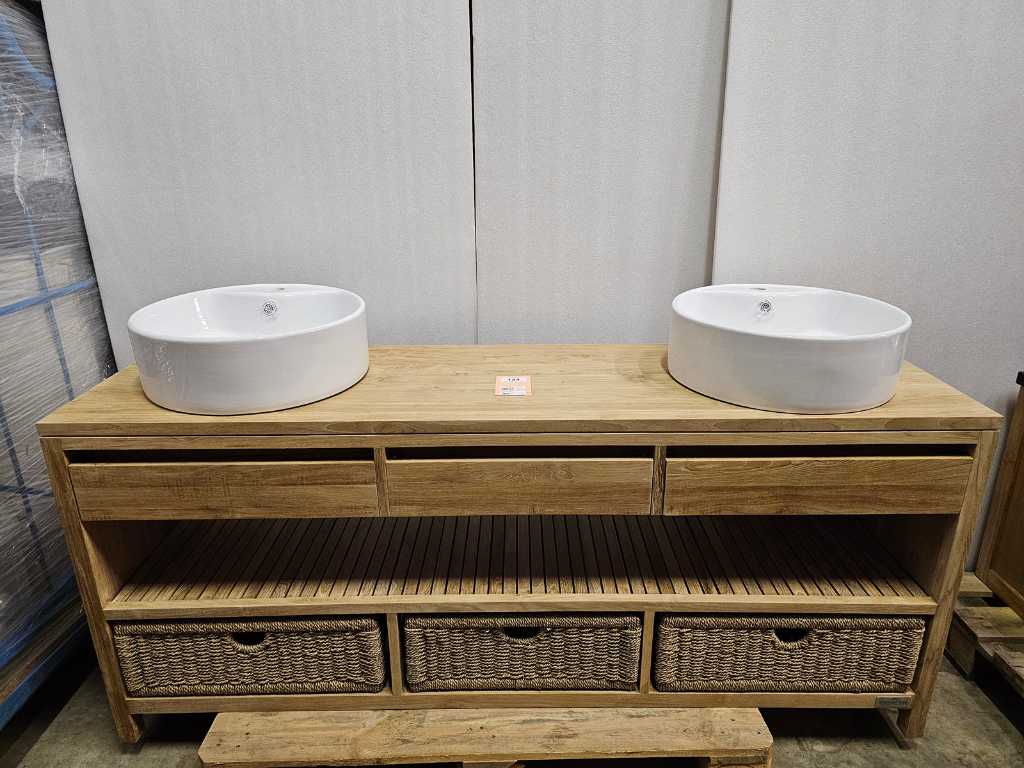 Meuble de salle de bain en teck Bordeaux 180cm 3 tiroirs