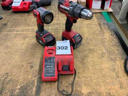 Perceuse à vis Milwaukee et lampe LED