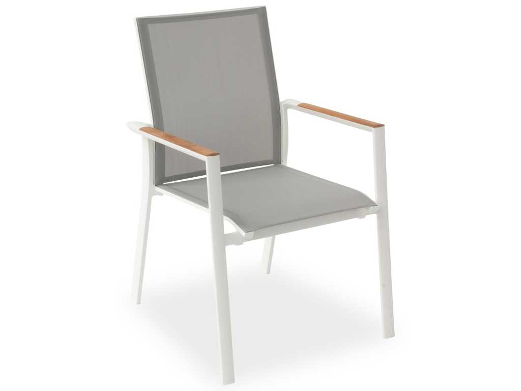 Meubili - 8x Demi-Adria armchair alu white-teak / batyline grey