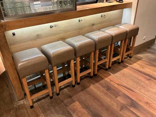Hutten - Sgabello da bar in legno con seduta in pelle (6x)