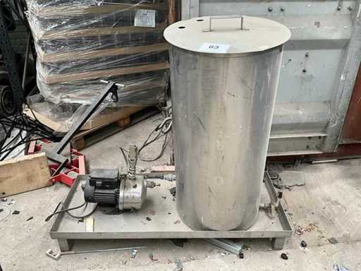 Stainless steel storage tank and GRUNDFOS water pump